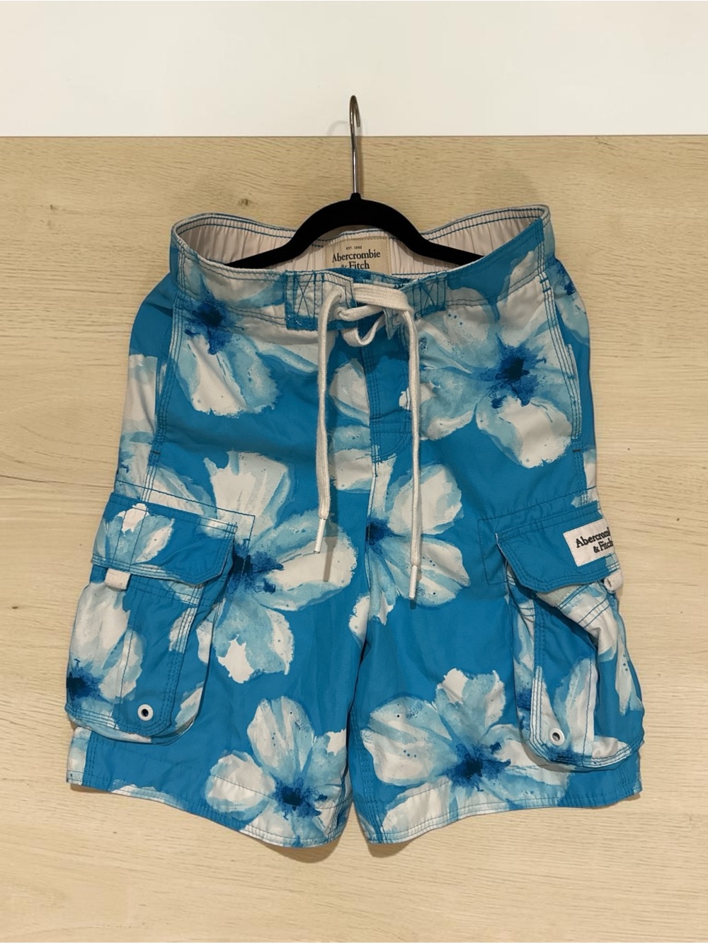 Abercrombie & Fitch Turquoise Blue Floral Cargo Swim Shorts